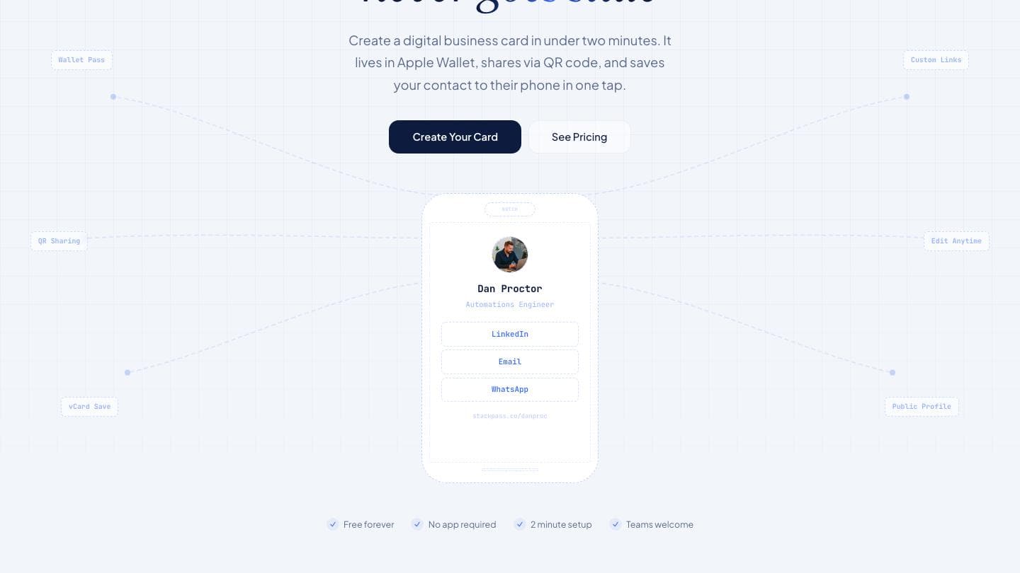Dan's own StackPass card on the stackpass.co homepage